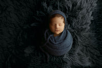 STEEL BLUE ALPACA BRUSHED SILK wrap- newborn size