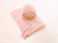 VERY LIGHT ROSE COTTON MERINO hat- newborn size